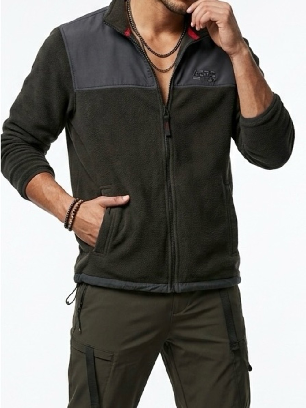 Aéropostale Black Full Zip Fleece Jacket Large Gorpcore Aesthetic Outerwear